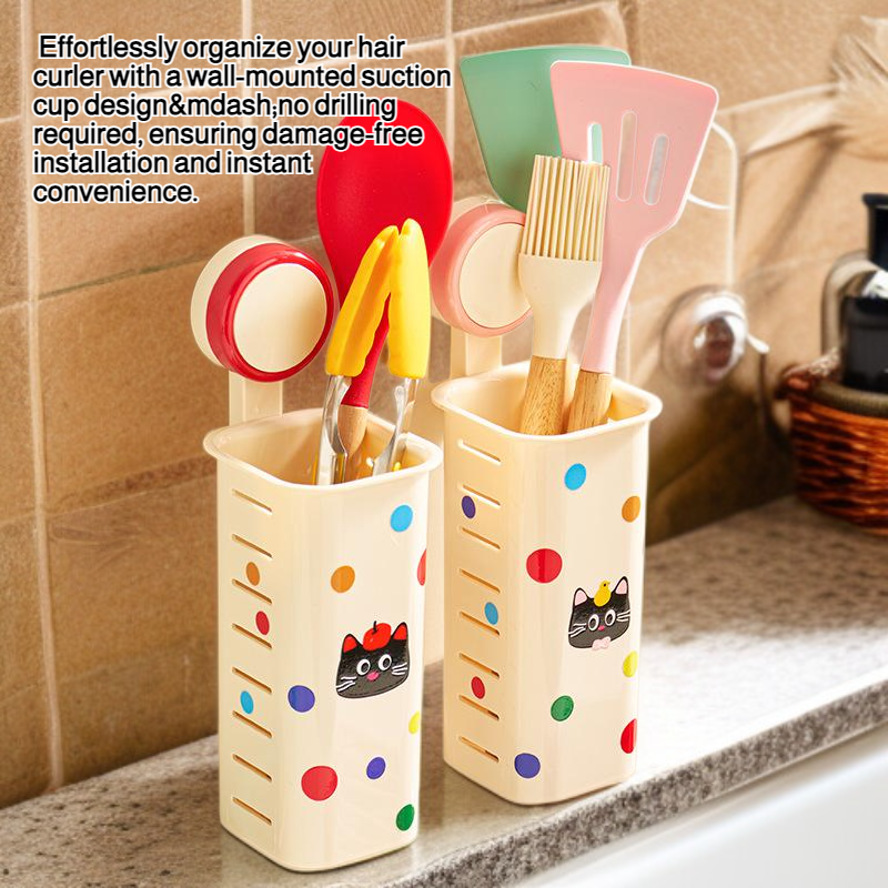 Suction Cup Hair Curler Storage Box, Wall-Mounted, No-Drill Bathroom Storage Rack