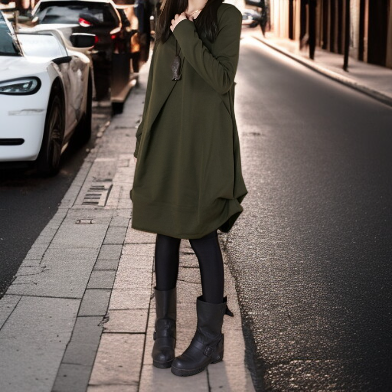 レディースプラスサイズゆったり長袖ワンピースプリーツラウンドネックゆったりワンピースレディースプラスサイズ長袖ワンピースプリーツラウンドネックゆったりワンピース