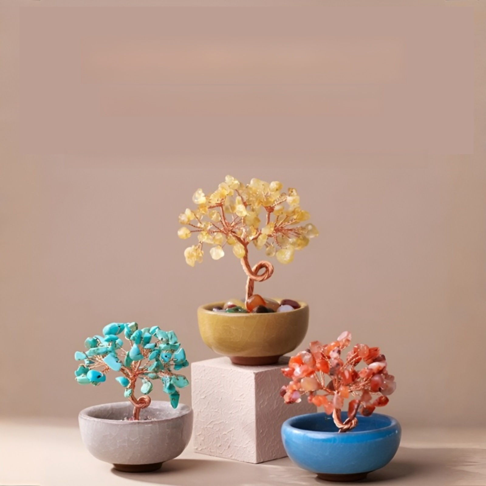 水晶樹碎石聚寶盆擺件