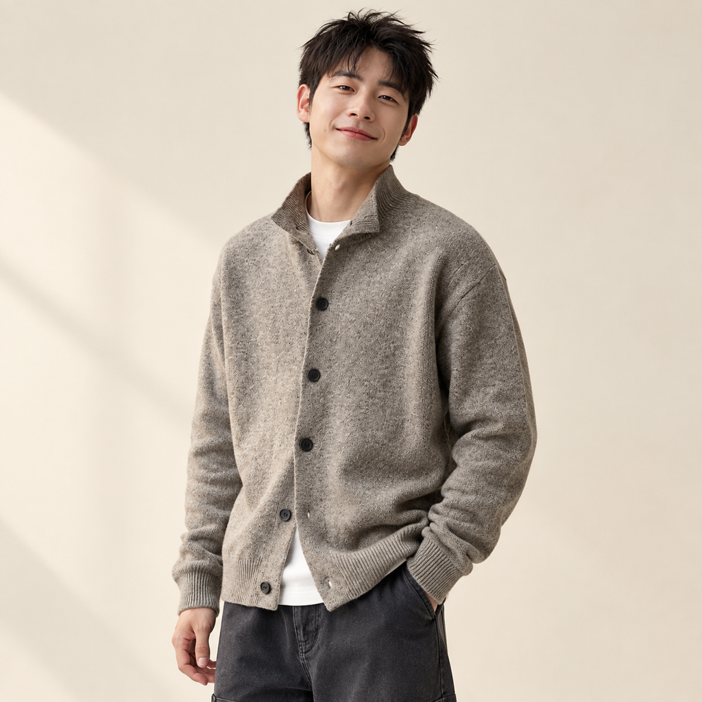 남성용 가을겨울 스탠드칼라 니트 가디건