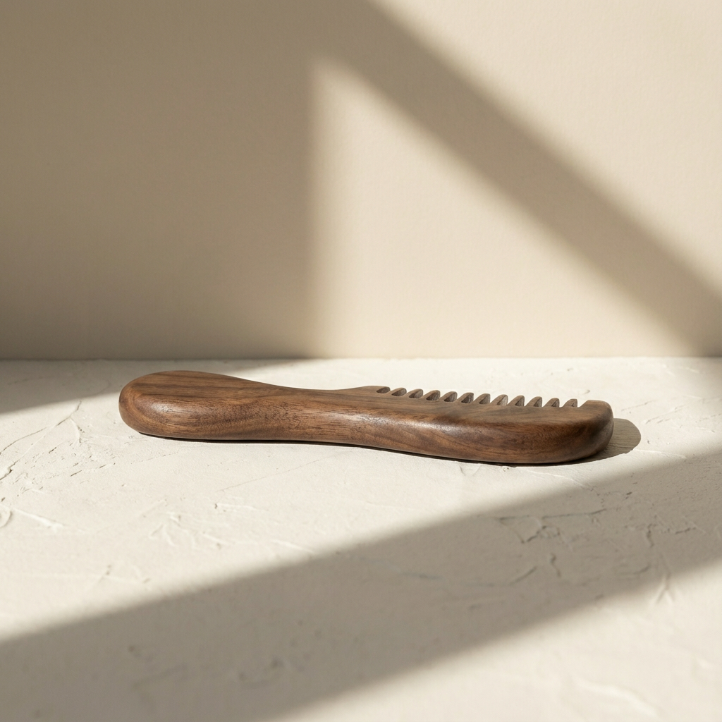 天然木製コームの持ち手部分