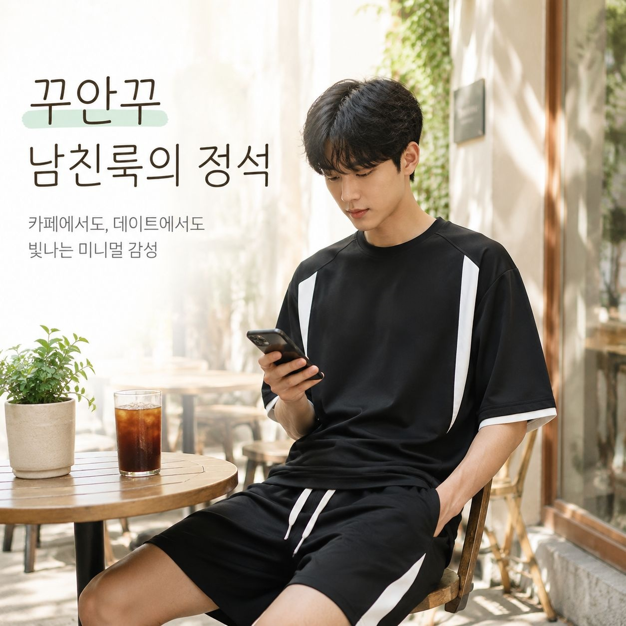 남성 루즈핏 반팔 티셔츠 투피스 캐주얼 스포츠 세트