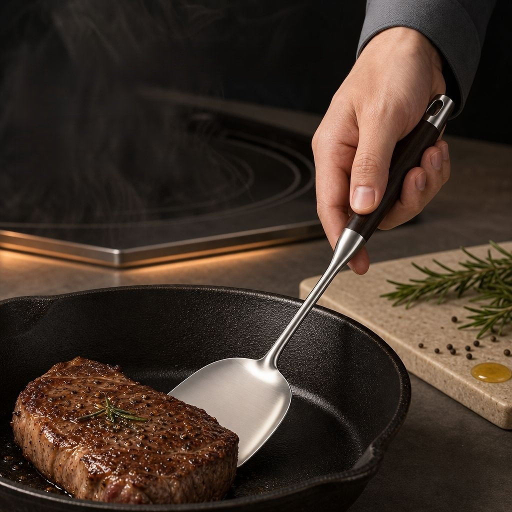 Thickened Stainless Steel Spatula with Ebony Wood Handle