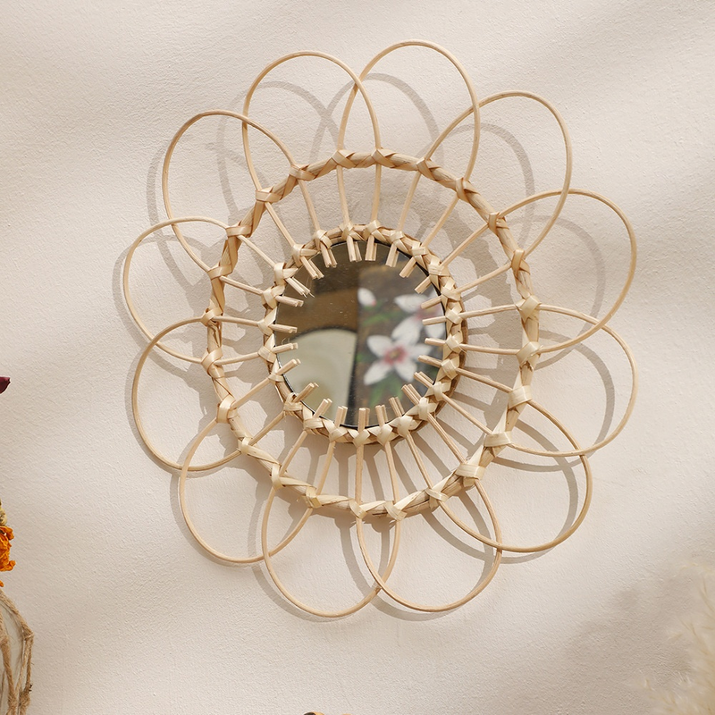 Handmade Bamboo Woven Glass Wall Mirror