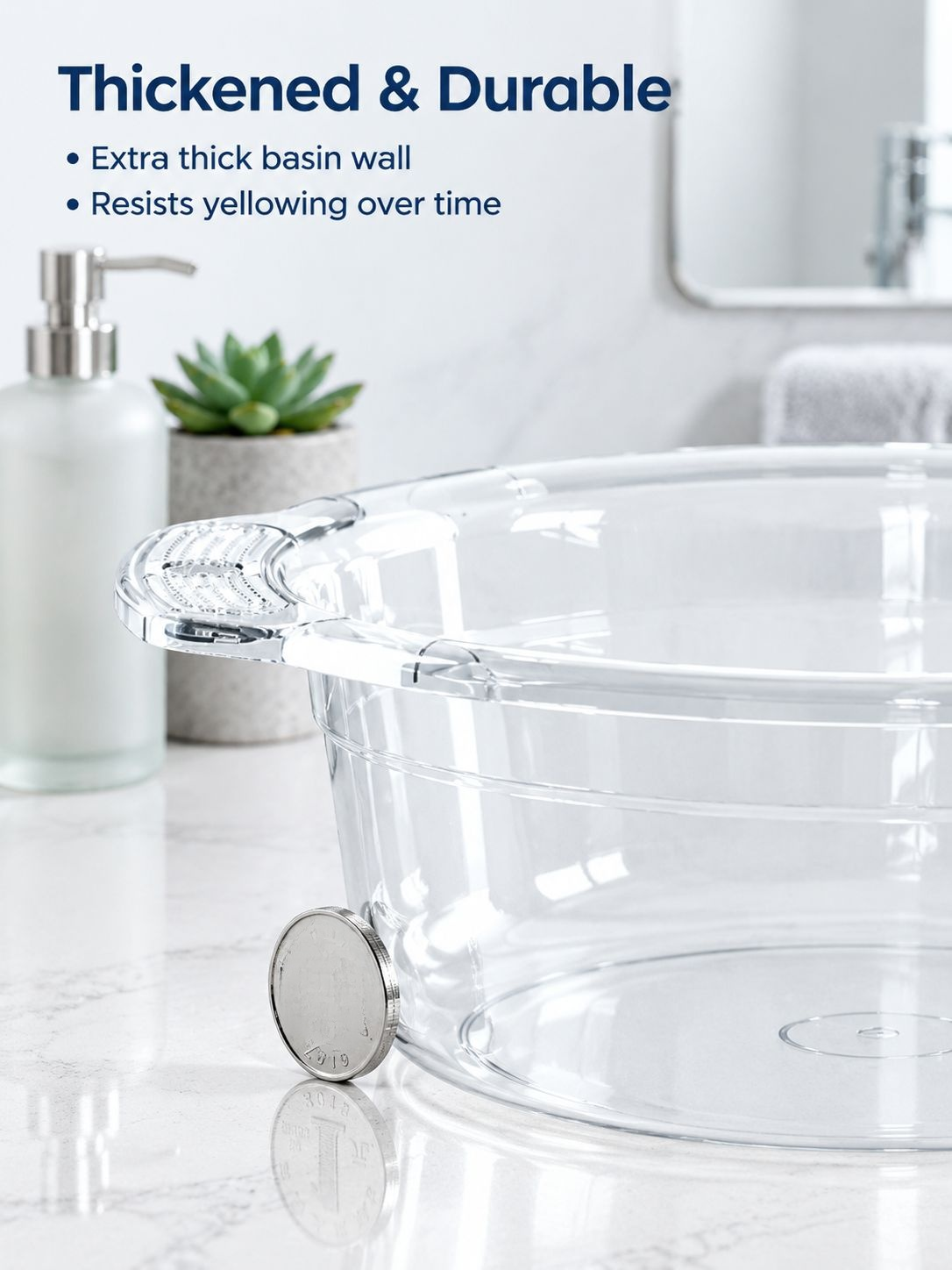 Household clear plastic wash basin for bathroom and kitchen use