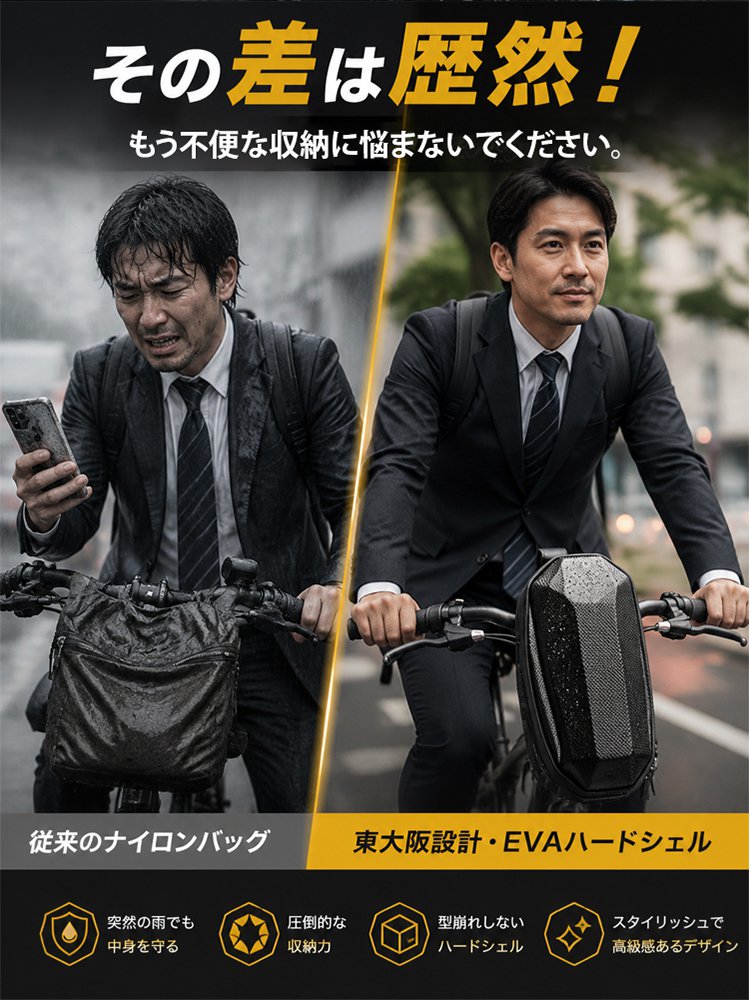 防水耐衝撃小型サイクル用ハードシェルバッグ