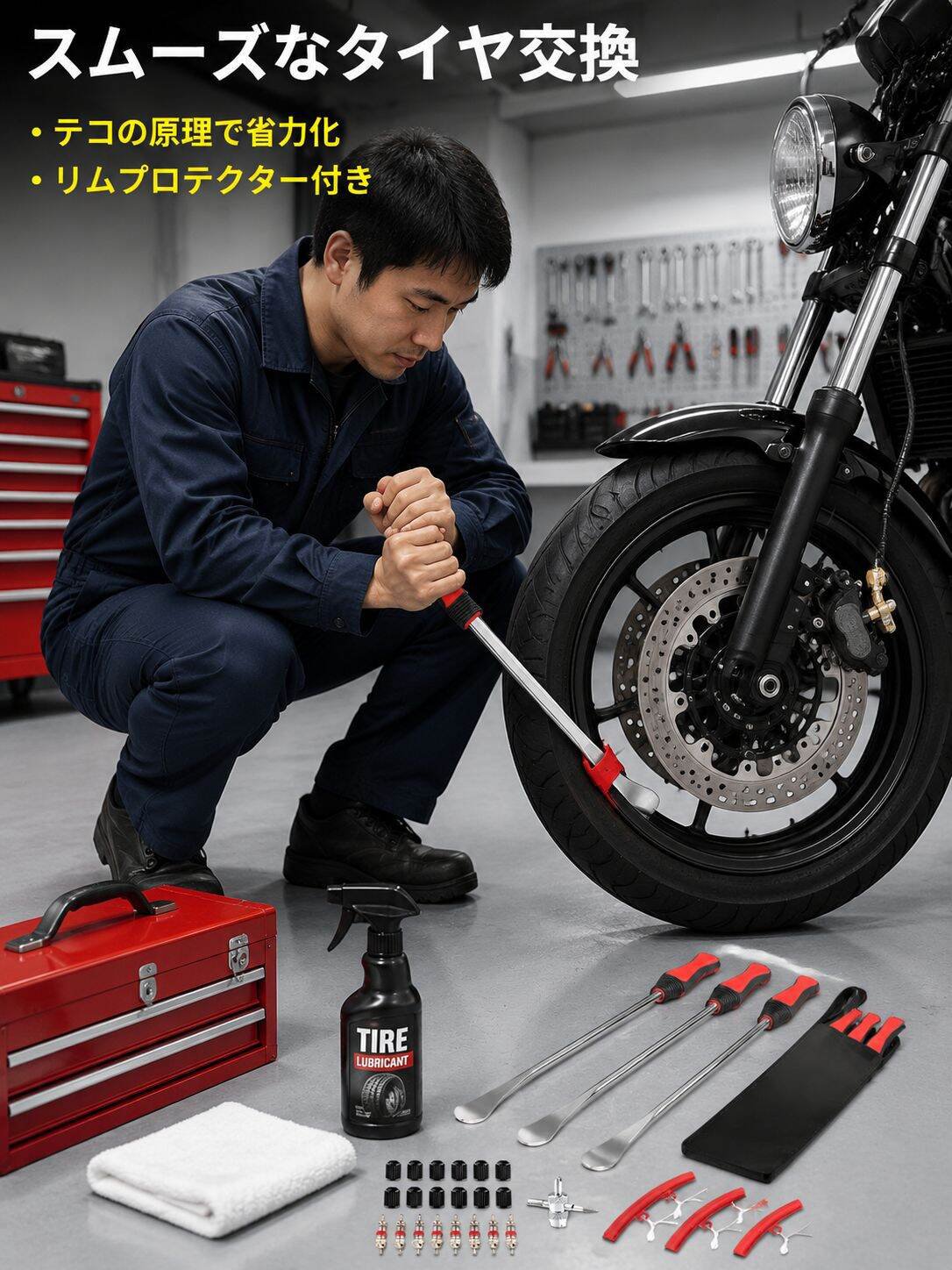バイクタイヤレバー工具セット タイヤプロテクター付き タイヤ交換用レバー メンテナンス工具