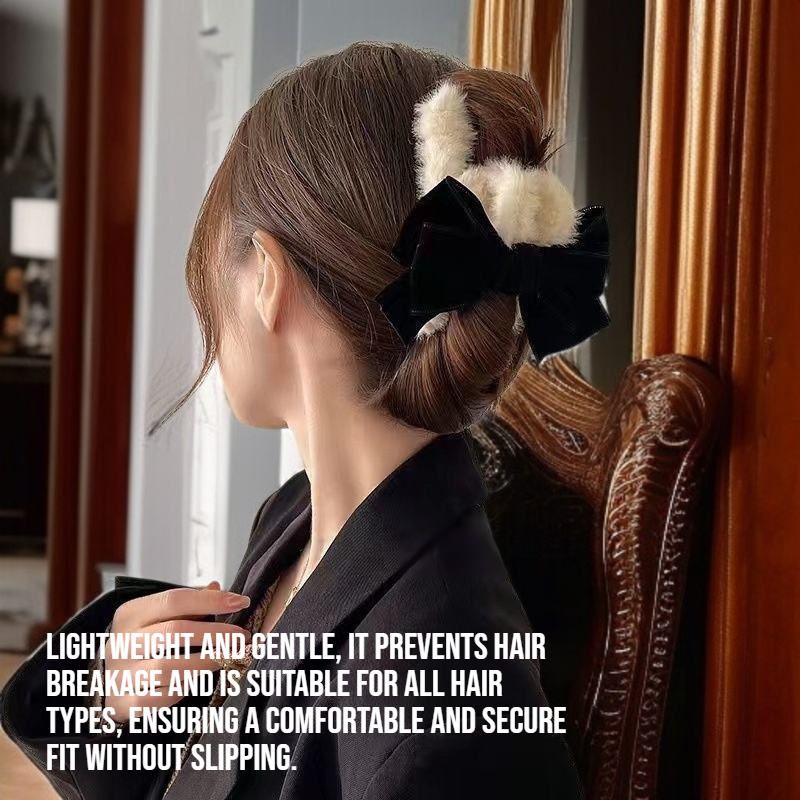 Elegant plush bow hair clip in soft fabric