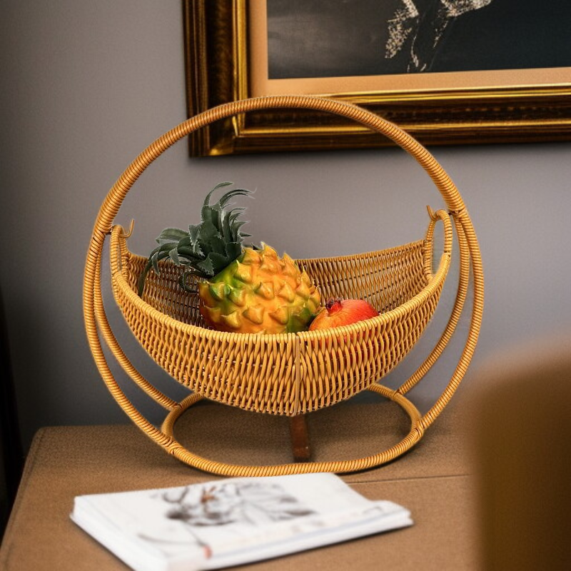 Cama columpio para gatos de ratán sintético, cesta tejida a mano para frutas y snacks