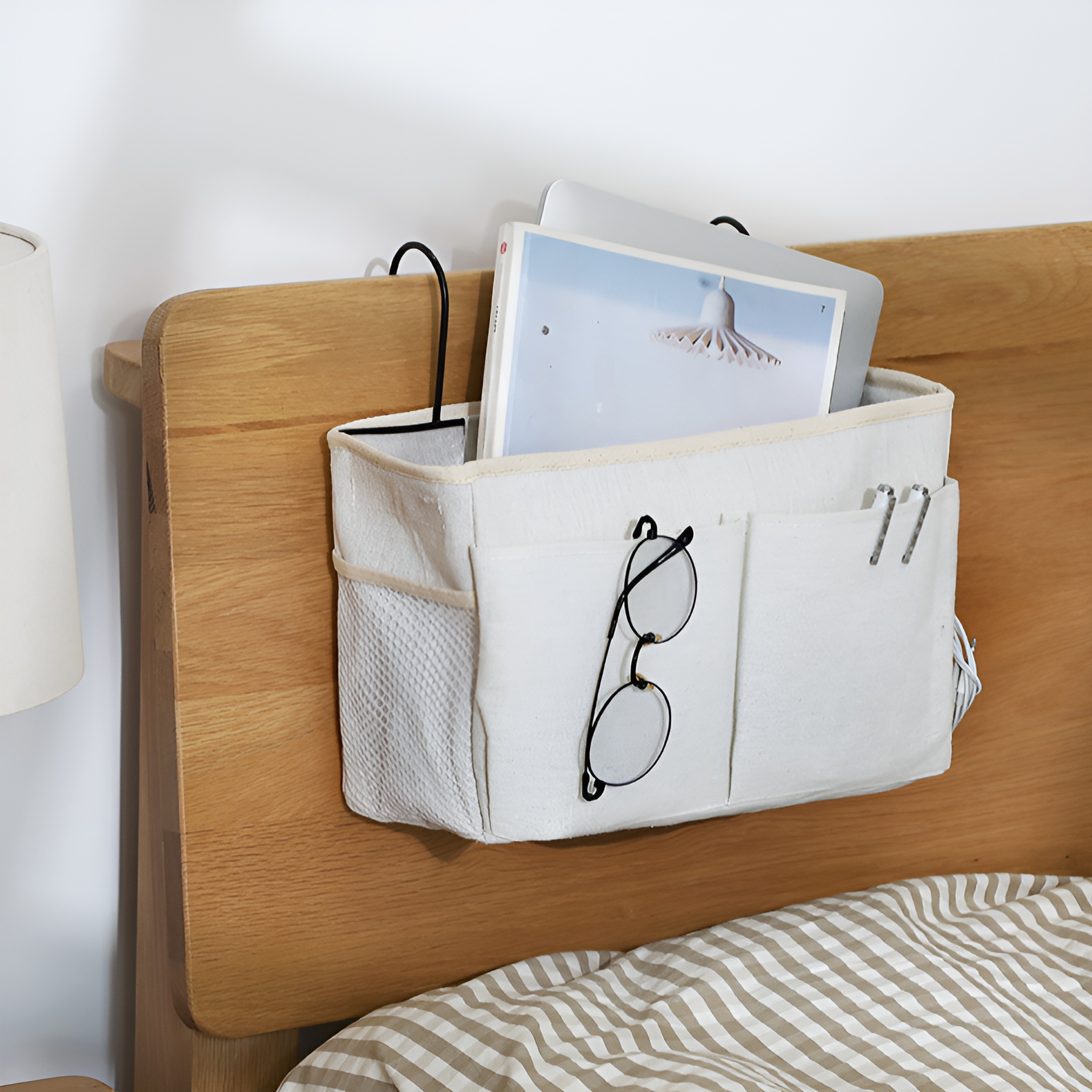 床頭儲物掛袋 北歐風棉麻收納筐