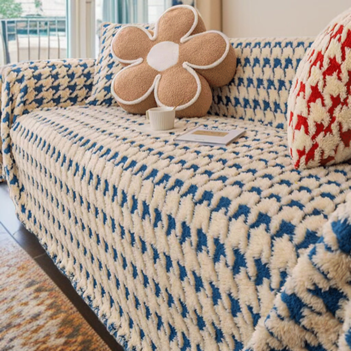 タイガーバードパターンウールカバーフルカバーソファタオル冬オールインクルーシブユニバーサルぬいぐるみソファブランケット千鳥格子ウールカバー