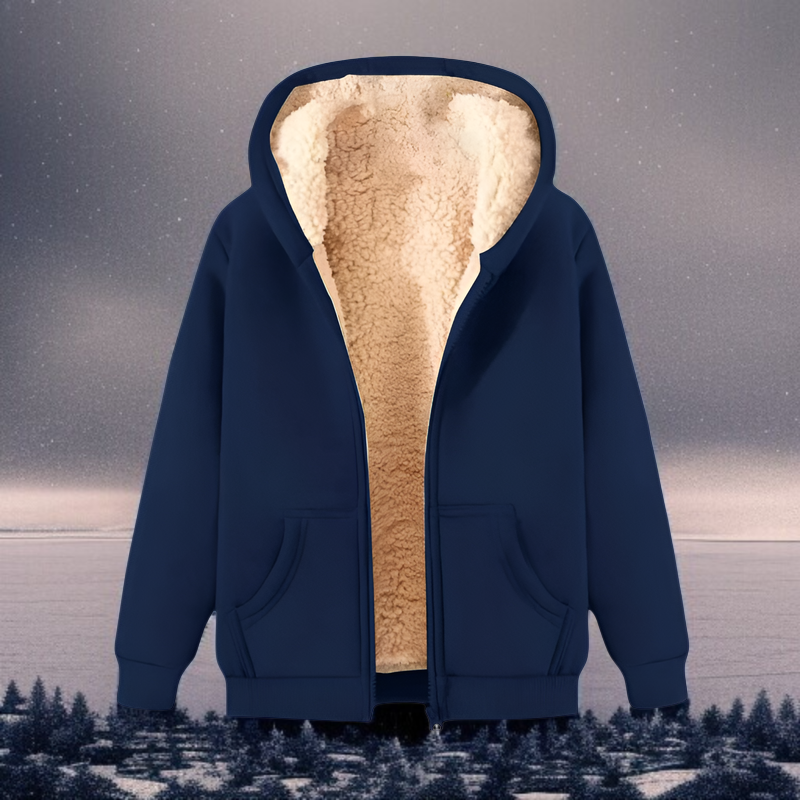 秋冬用の厚手のフリースジャケット。裏地はフリース素材。ティーンエイジャー向けの黒いフード付きカーディガン。