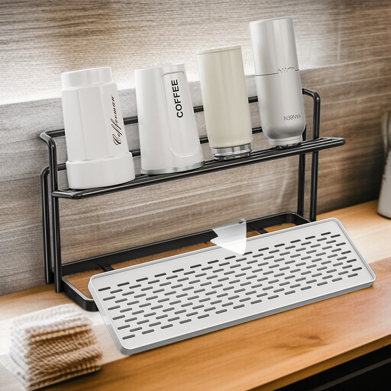 비주얼 열 방지 대나무 커버 이중 수납 컵 홀더 세라믹 세라믹 컵 두꺼운 수납 홀더 물빠짐 컵 홀더