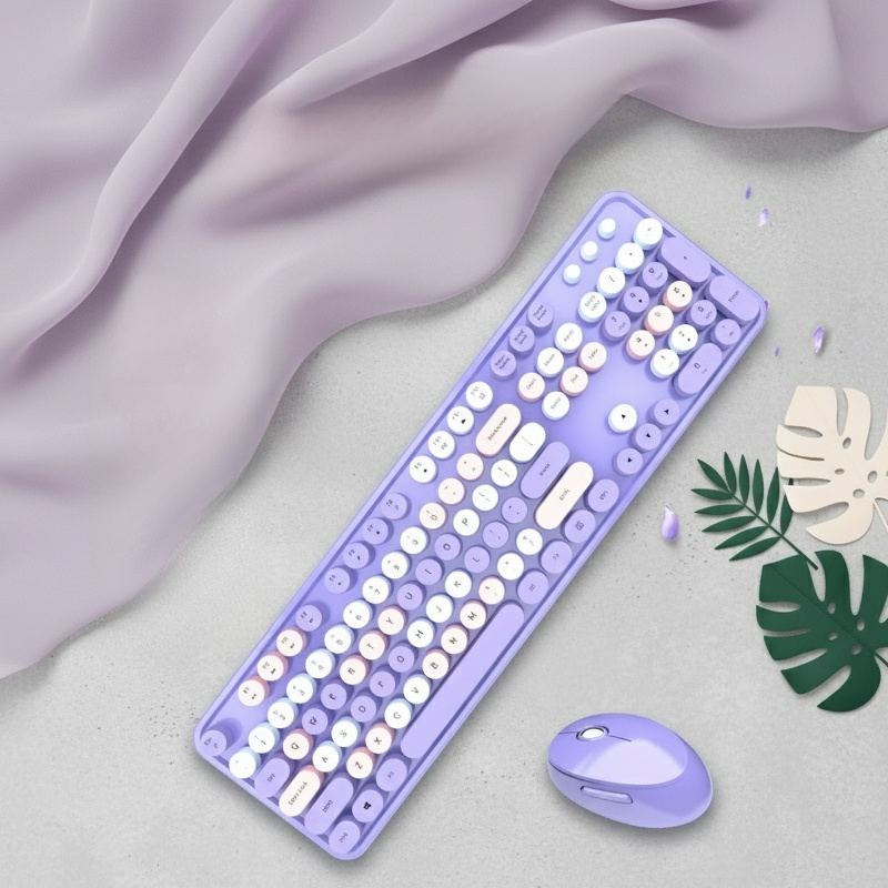 Colorful Lipstick Office Wireless Keyboard and Mouse Set on desk