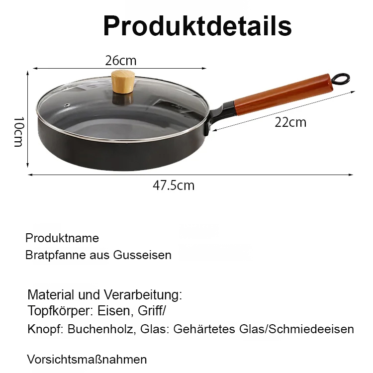Bratpfanne aus nitriertem Feineisen ohne Beschichtung, hochpräzise