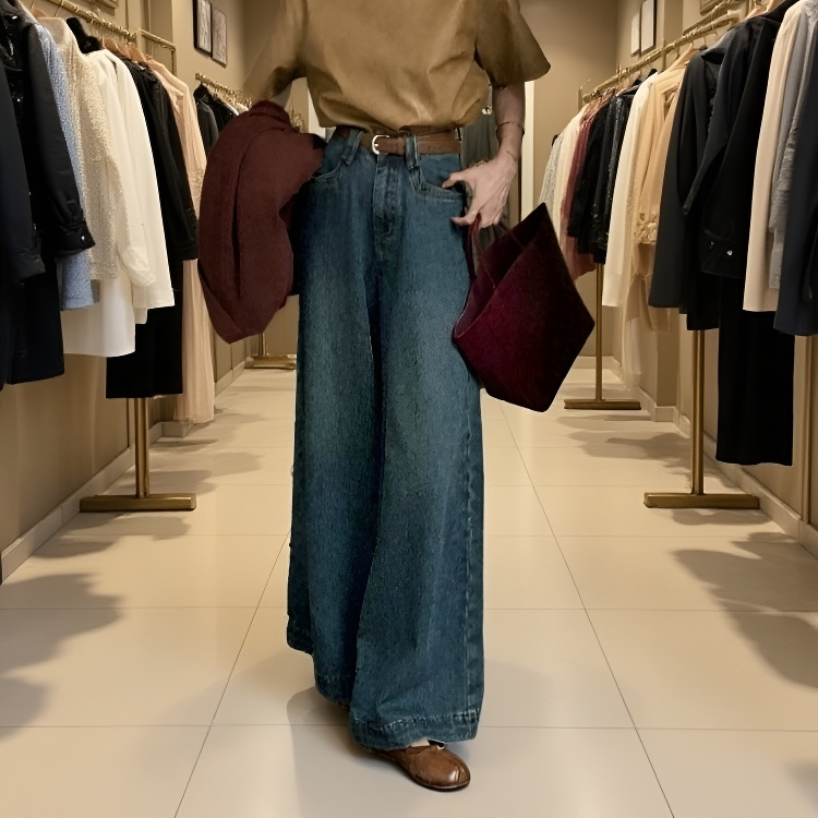 빈티지 하이웨이스트 와이드 핏 드레이프 팬츠