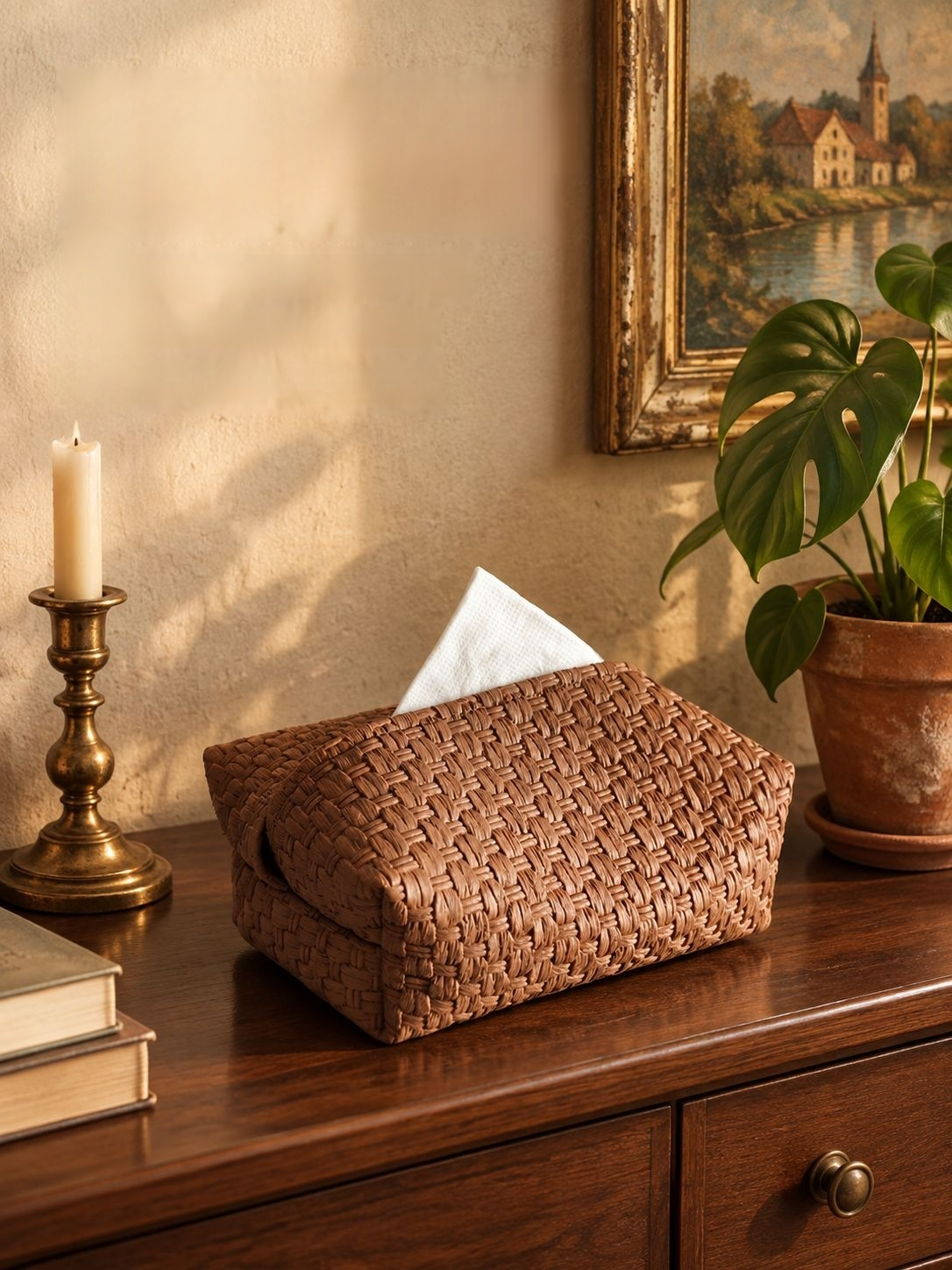 Vintage Luxus Tissue Box mit gewebter Oberfläche als elegantes Wohnzimmer Accessoire