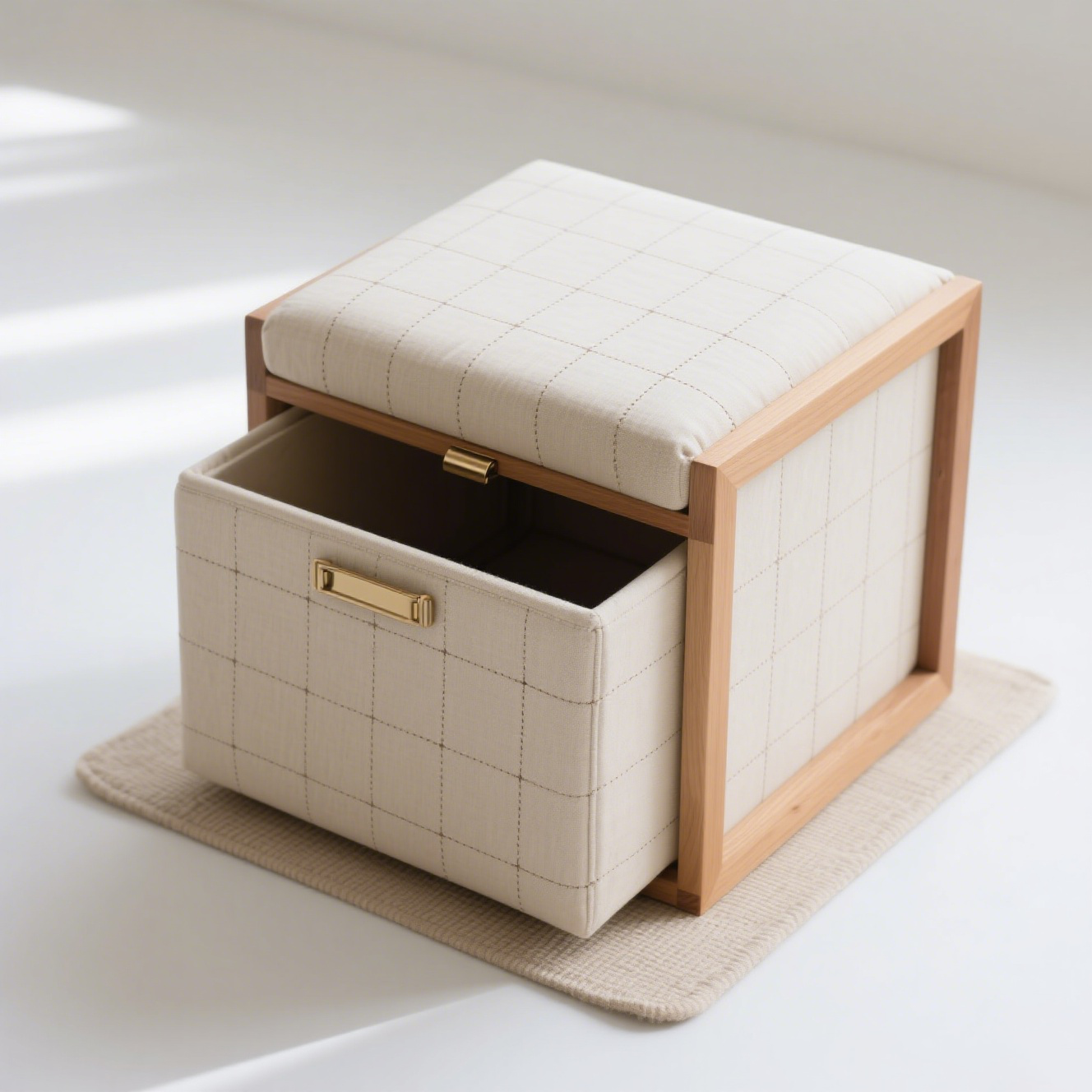 Banco de almacenamiento con estructura de madera maciza