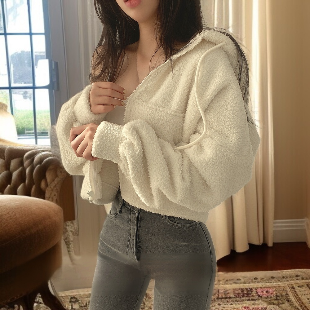 女士羊羔絨衛衣連帽外套正面展示