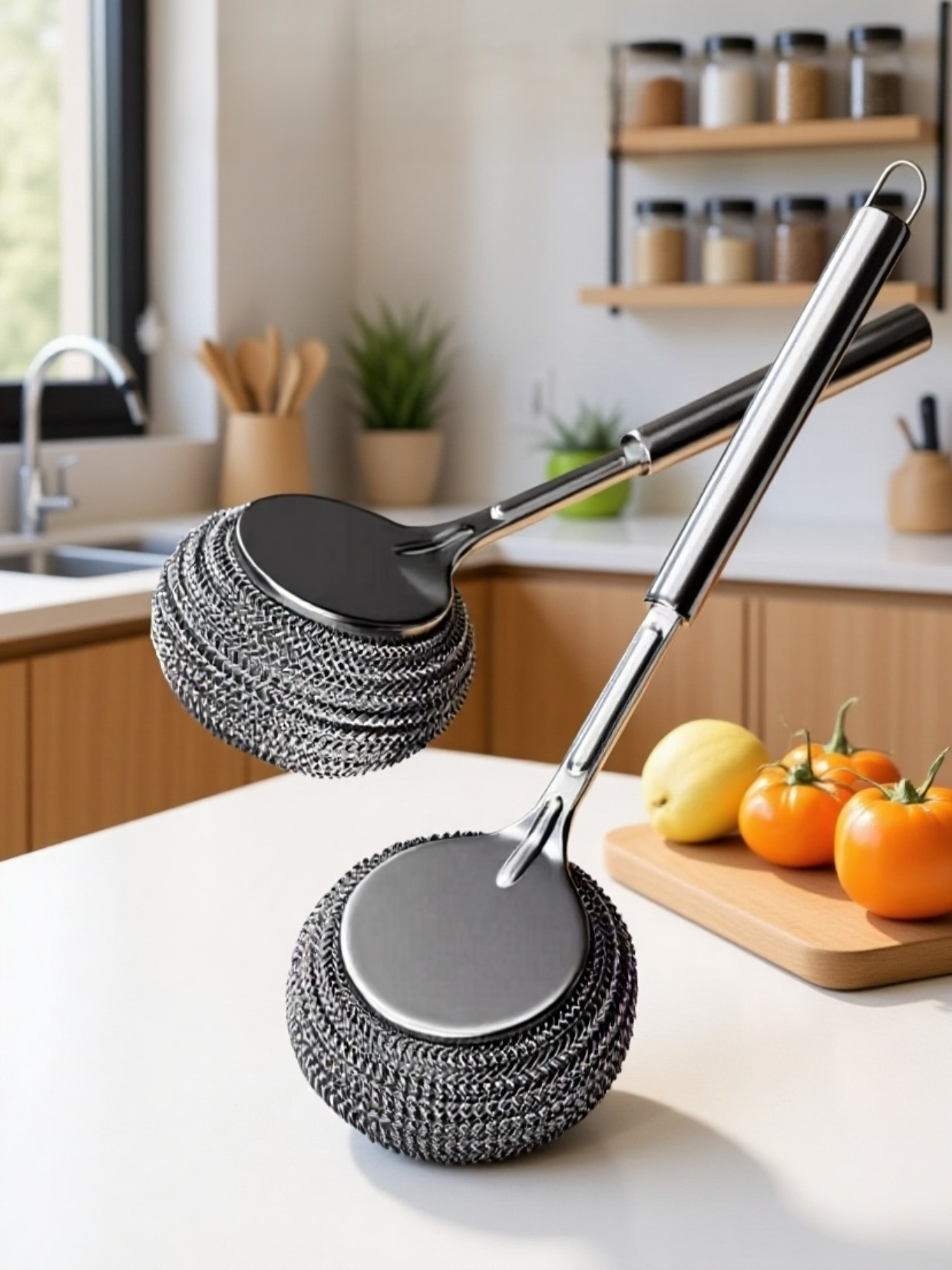 위생적인 식기세척 브러시 사용 모습