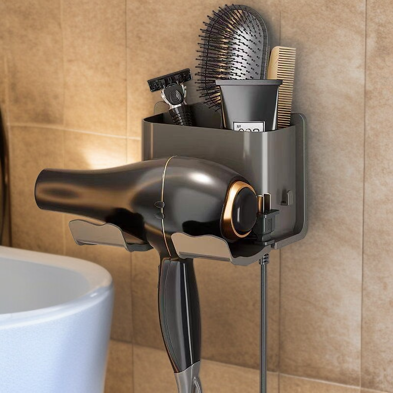 No-Drill Hair Dryer Holder Wall Mounted Bathroom Rack