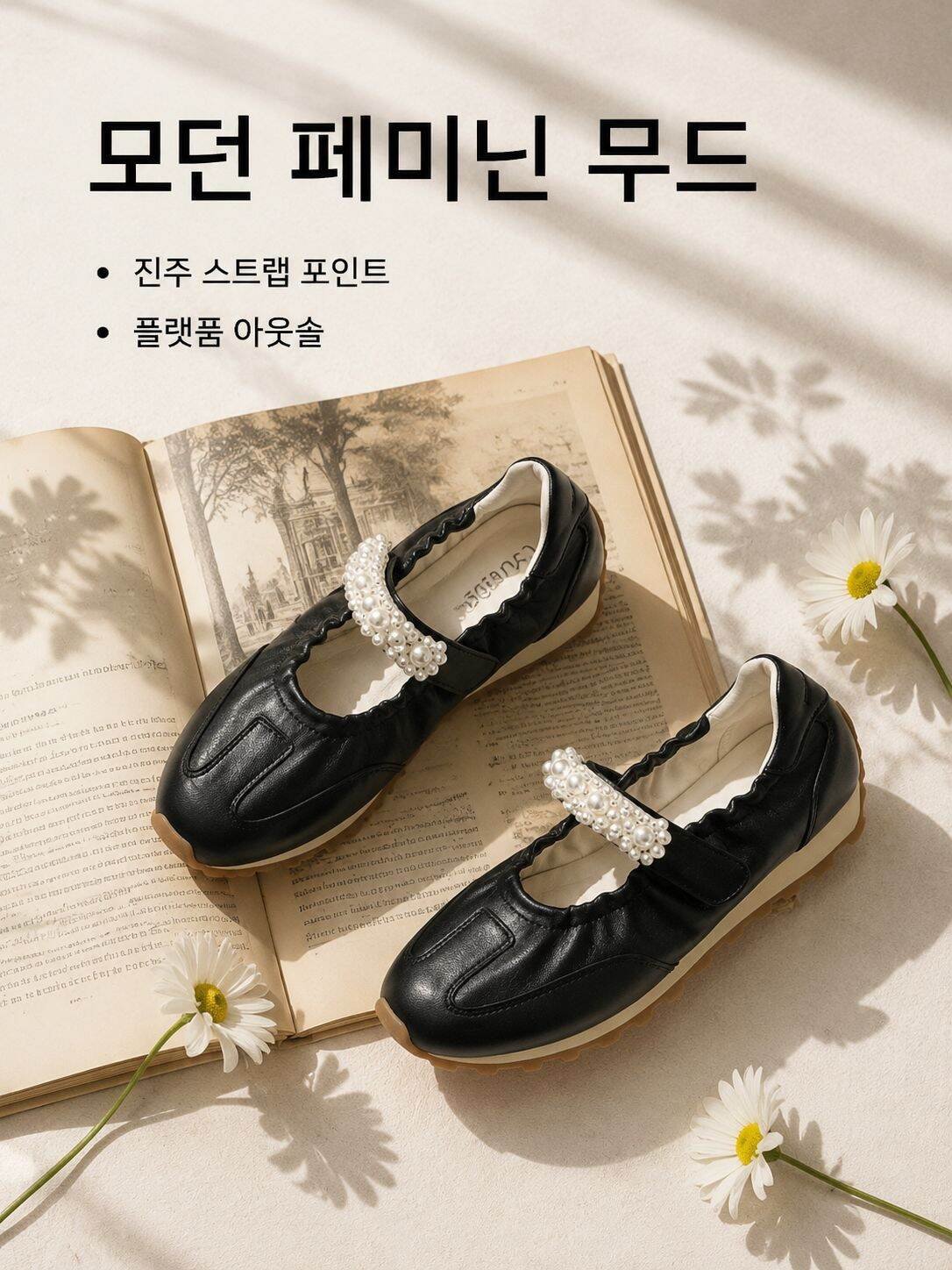 진주 장식 두꺼운 밑창 메리제인 운동화