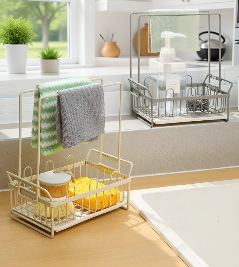 Nowoczesny uchwyt na gąbkę z odpływem wody