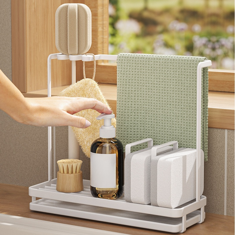 キッチンシンク専用収納ラック 水切りラック スポンジ・ふきんホルダー