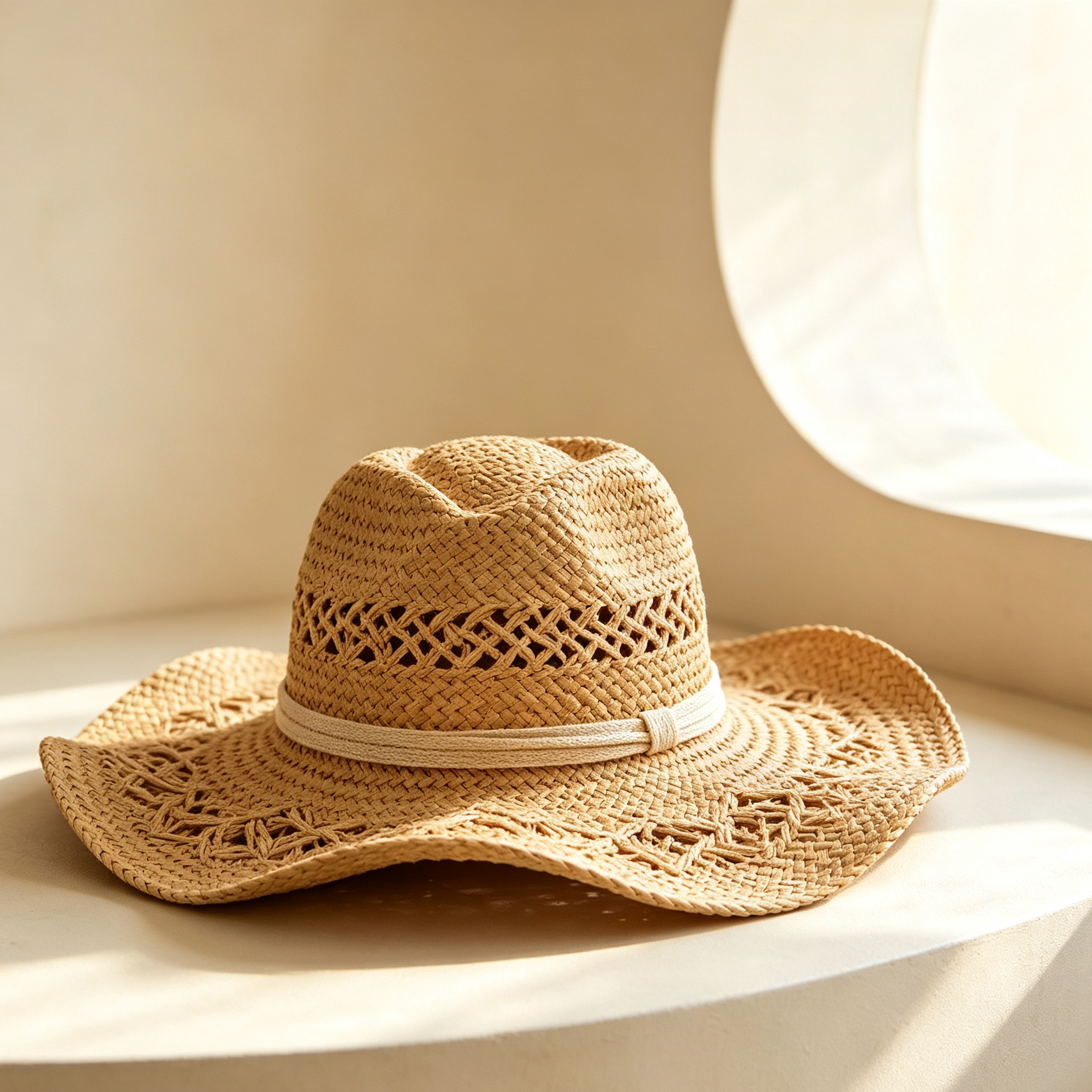 Stylish openwork straw hat ideal for beach vacations