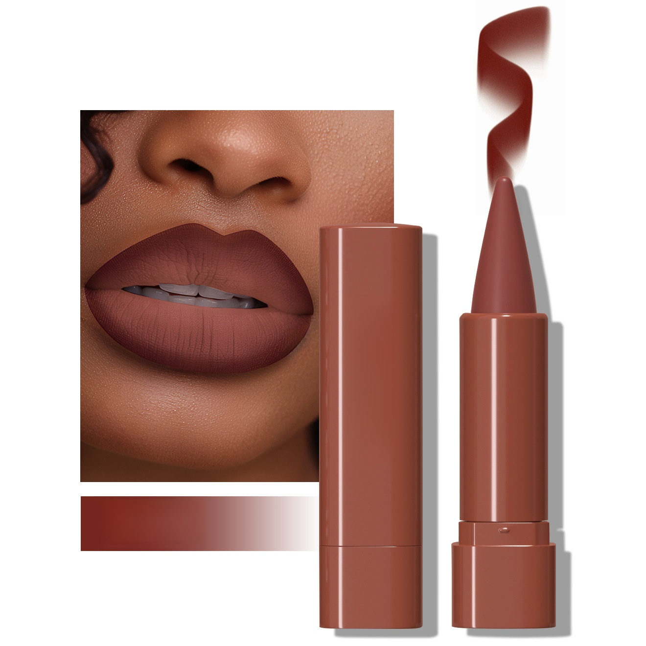 Lápiz labial mate de color marrón rojizo