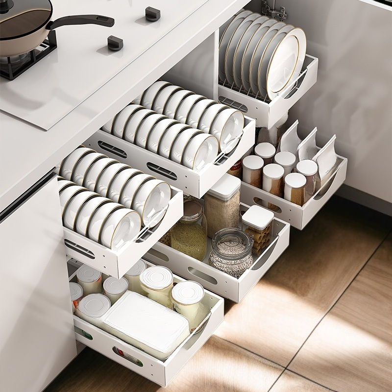 Multifunktionales Aufbewahrungsregal mit ausziehbarem Gewürzfach