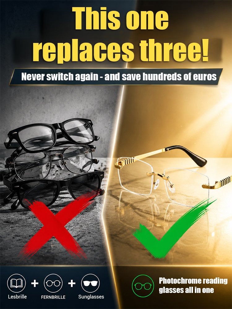Frameless Photochromic Anti-Blue Light Reading Glasses