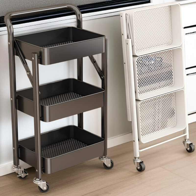 果物を収納した折りたたみキッチンラック