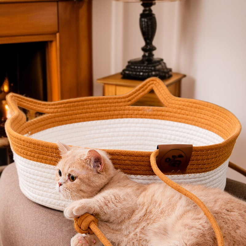 オールシーズン対応の籐製猫の巣、ガマ編みの猫の巣、半密閉型の犬の巣、猫のベッド、夏の涼しい巣のペット用品