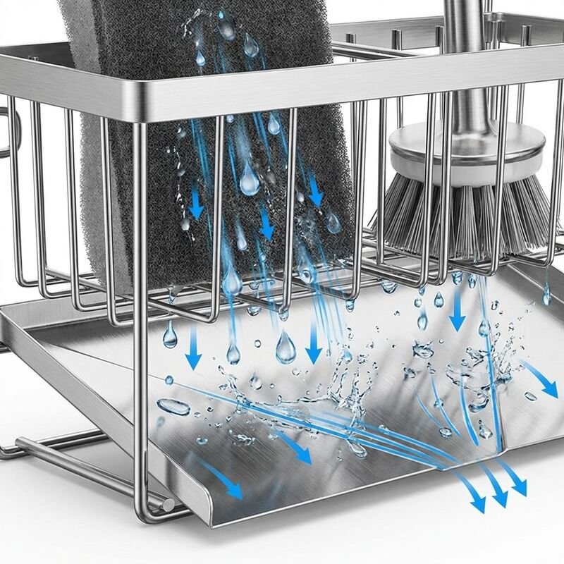 ชั้นวางของในอ่างล้างจาน ที่แขวนผ้าเช็ดจาน ฟองน้ำ ชั้นวางระบายน้ำในครัว