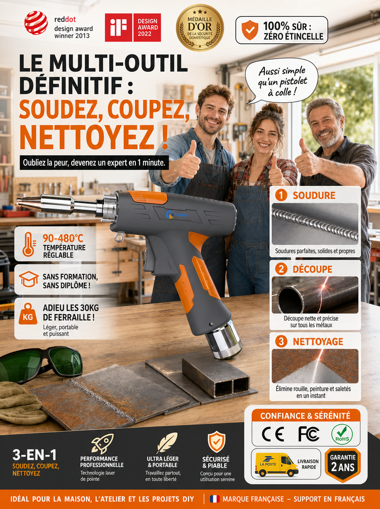 Soudeur Laser Portable Pro (90-480°C) | Zéro Étincelle| Sans Expérience, Résultat Pro en 0.1s 