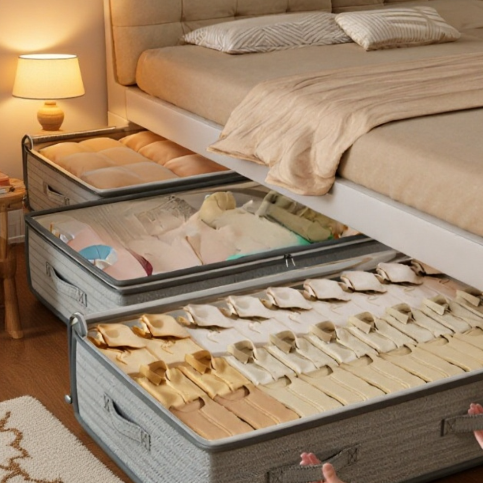 ベッド下収納ボックス フラットな家庭用引き出し式季節キルト収納ボックス ベッド下収納アーティファクト衣類収納ボックス