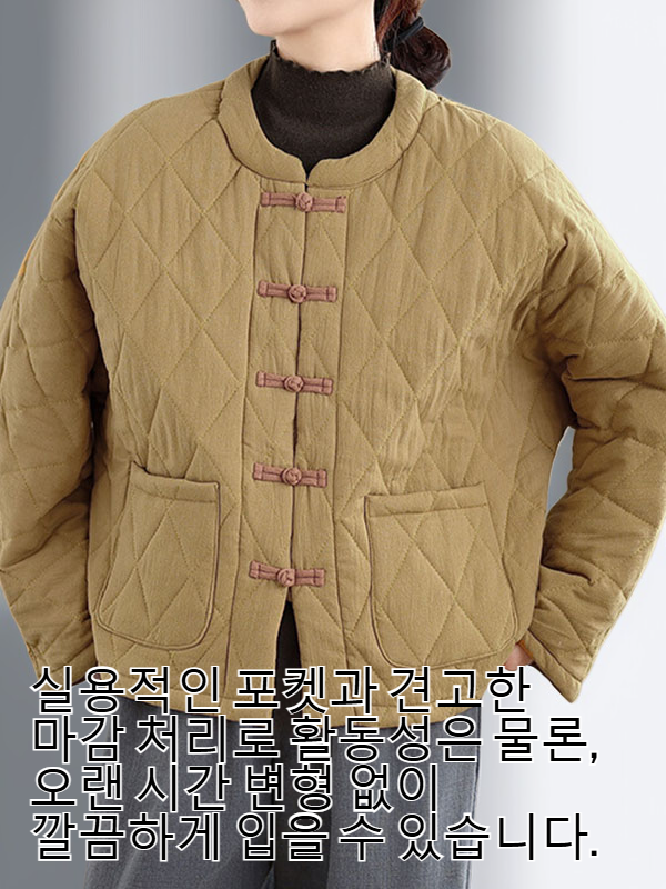 여성용 루즈핏 문학적 스타일 코튼 코트 전체 이미지