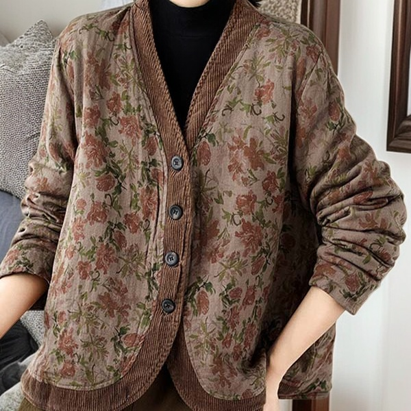 여성 플라워 클립 면 외투