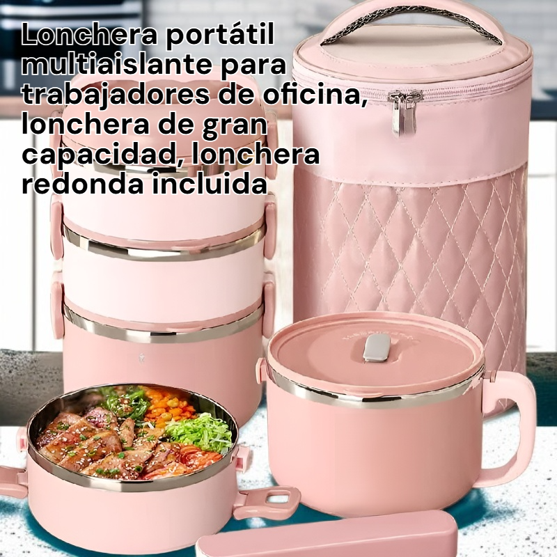 Fiambrera portátil aislante para oficina, con caja redonda incluida y gran capacidad