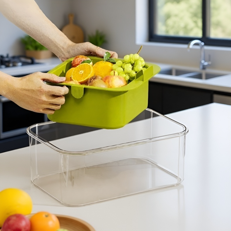 Easy-to-clean double-layer fruit bowl for home