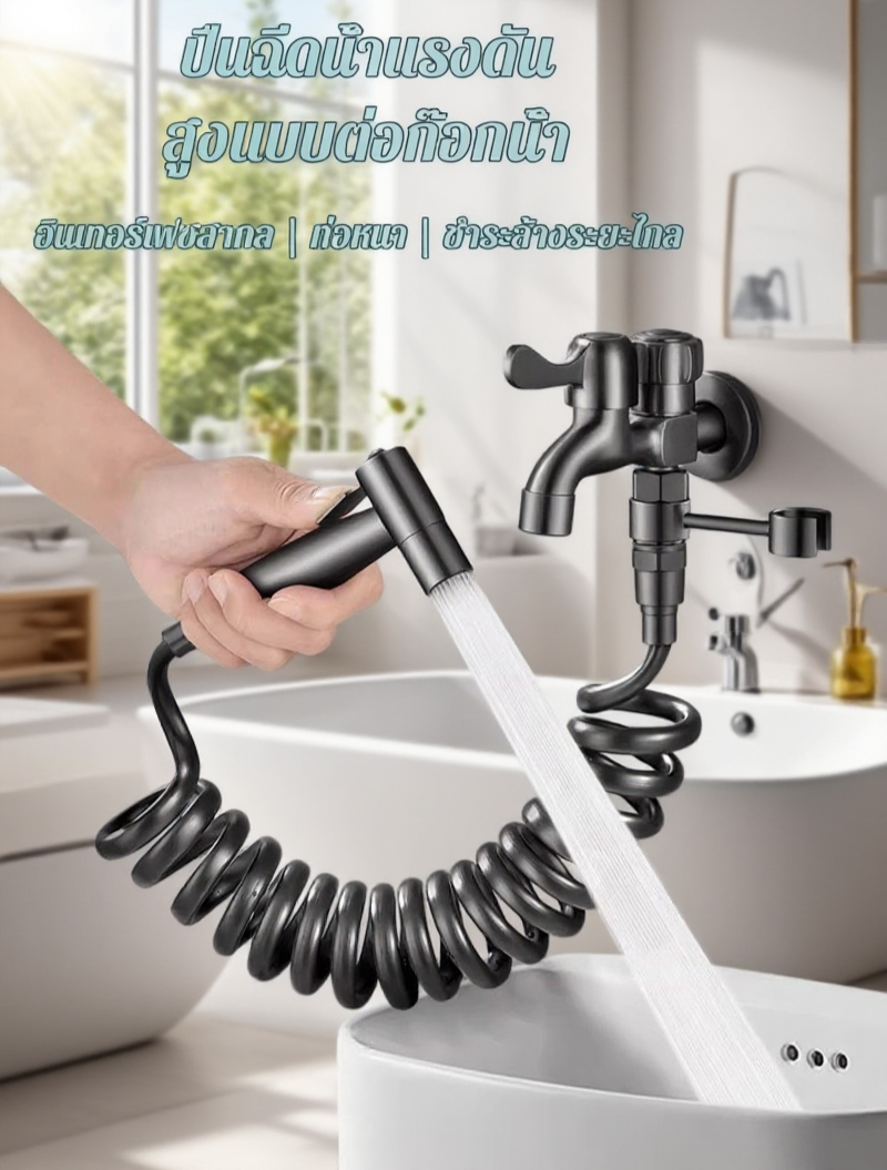 ชุดก๊อกน้ำพร้อมปืนฉีดน้ำติดตั้งในห้องน้ำ