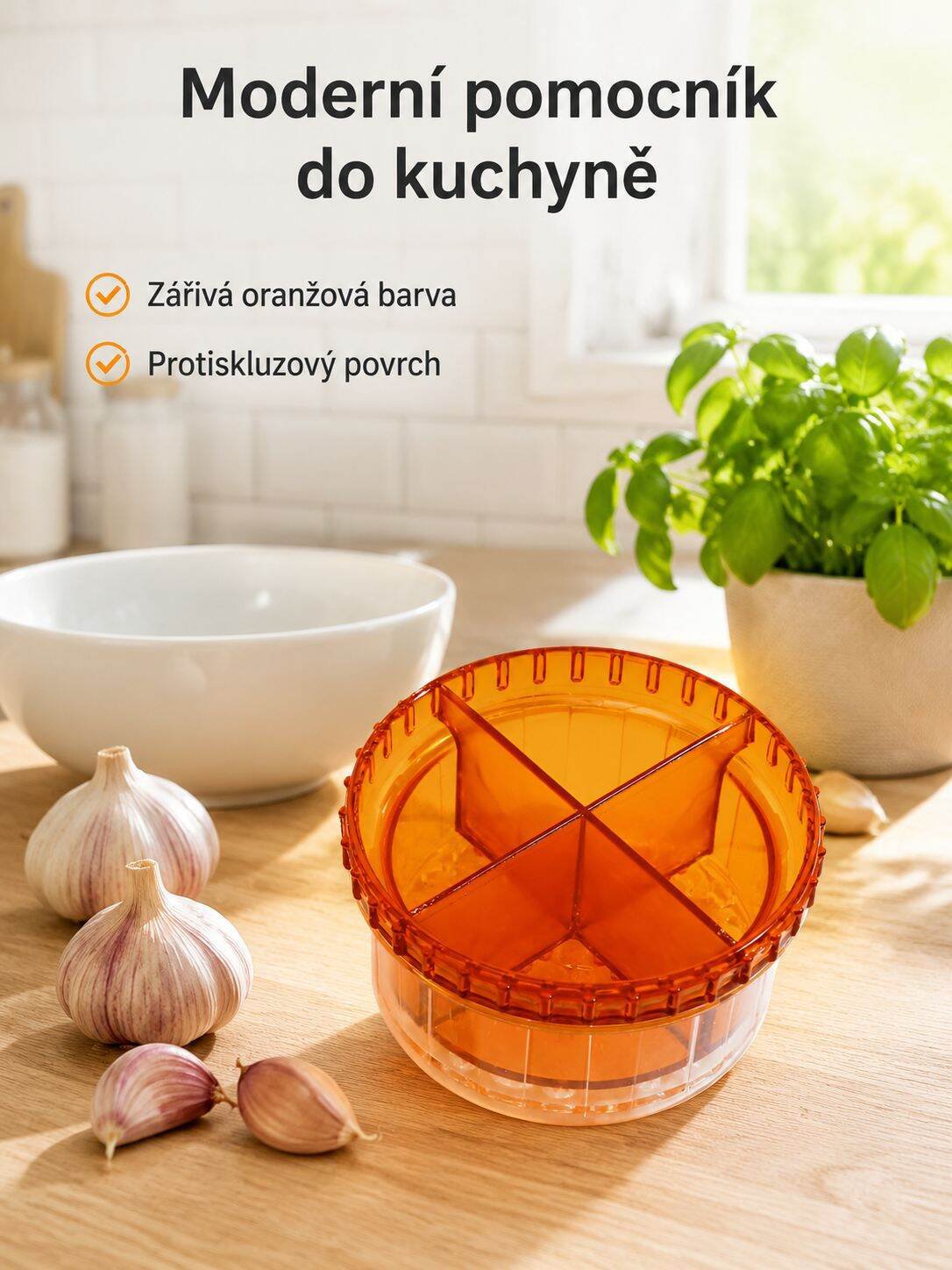 Kreativní lis na česnek, box na česnek, šikovný pomocník do kuchyně