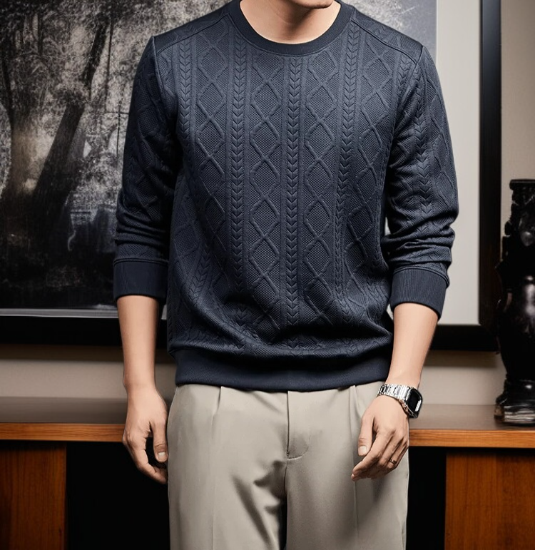 남성 긴팔 라운드넥 니트 스타일링
