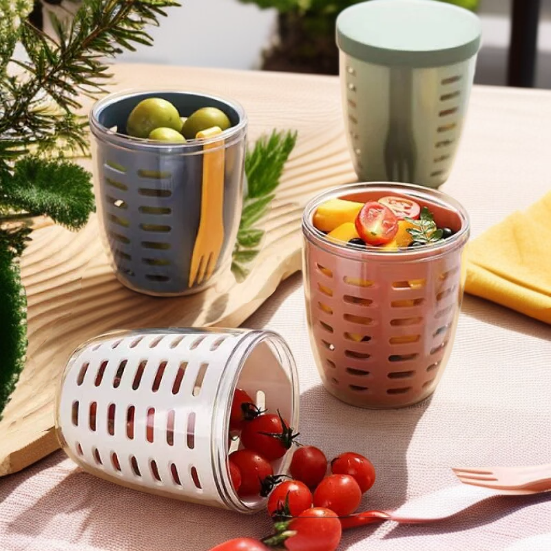 대용량 휴대용 밀폐 샐러드통 물빠짐 과일컵 피크닉 수납함 플라스틱