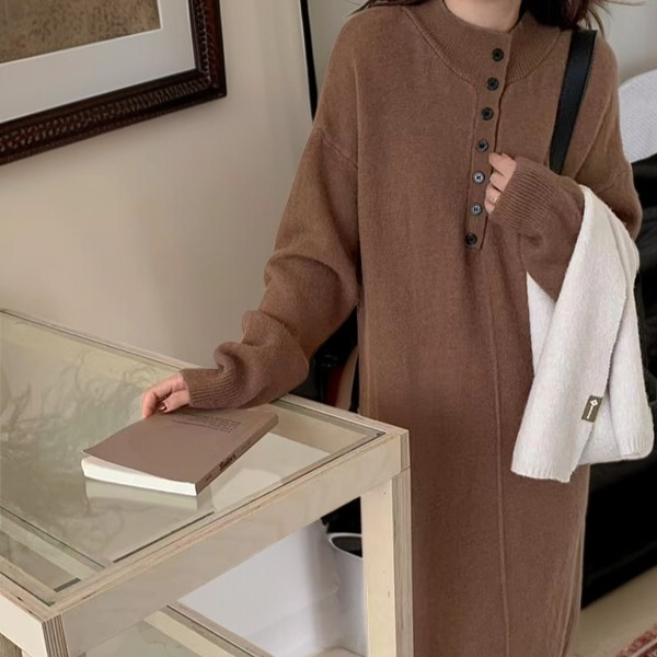レディース秋冬シングルブレストロングセーター