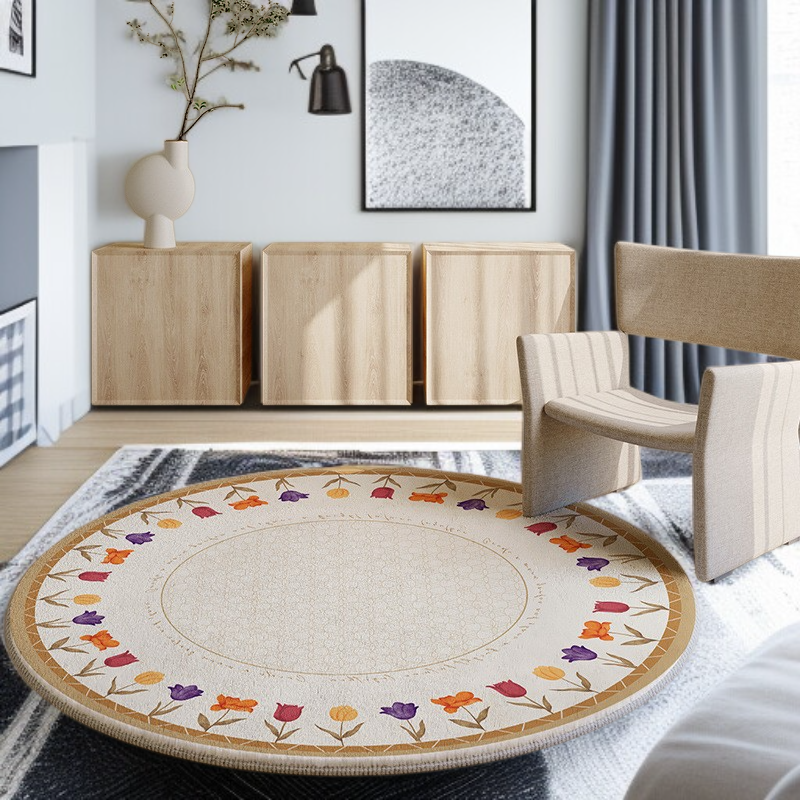 カシミヤ風の円形フットスツールカーペット＆ソファテーブル用マット