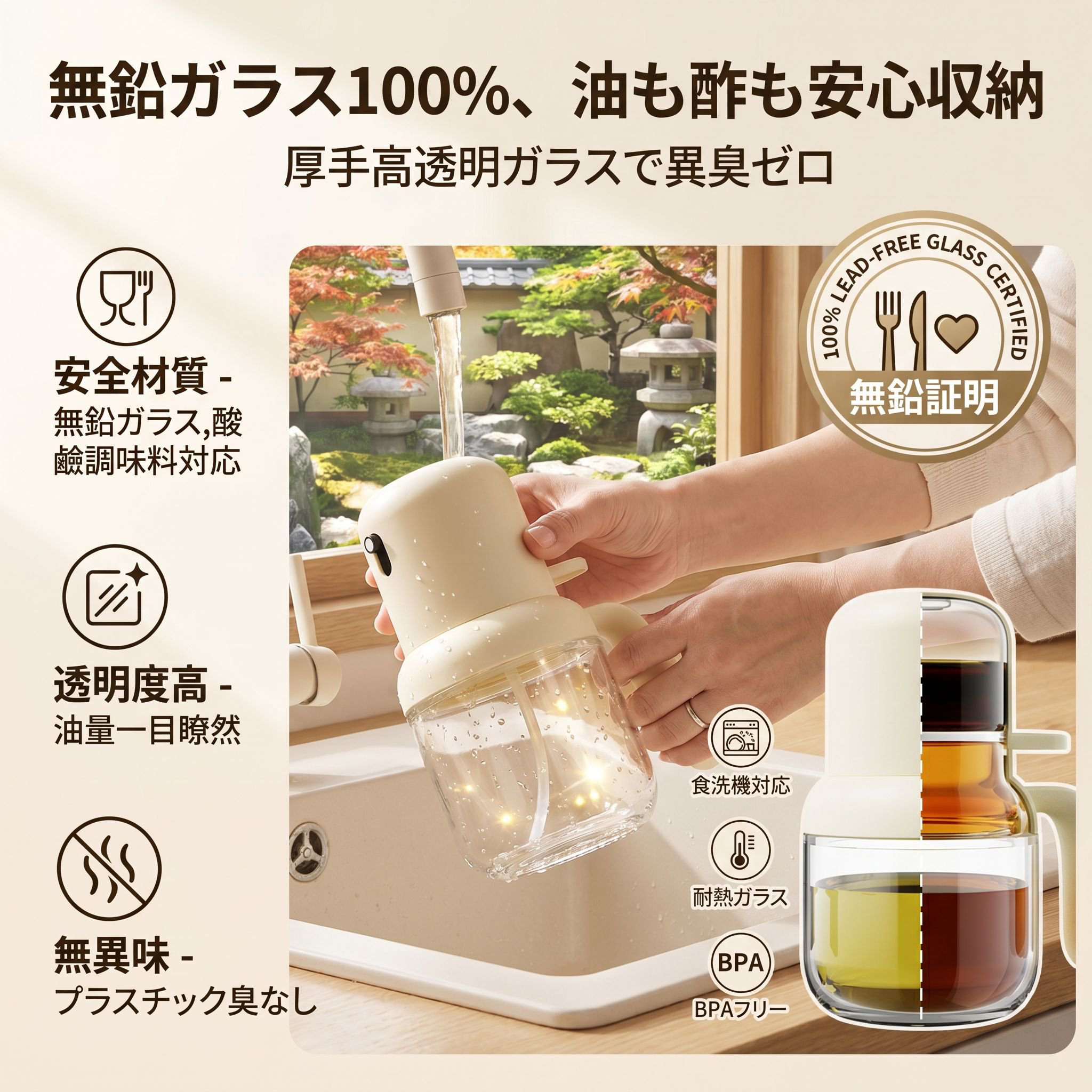 食用油ミストコントロールガラススプレーボトル