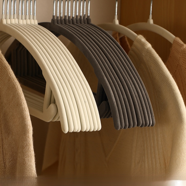 塑膠衣架植絨防滑無痕衣撐天鵝絨晾衣架