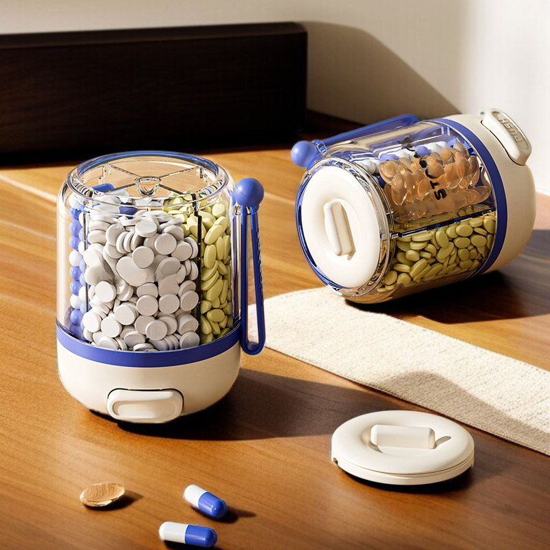 압착식 휴대용 분약통 1일 3식 7일 칸 원형 약품 소분함